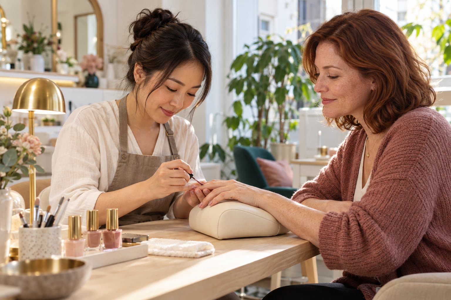 Nail-Designerin lackiert einer Kundin die Nägel